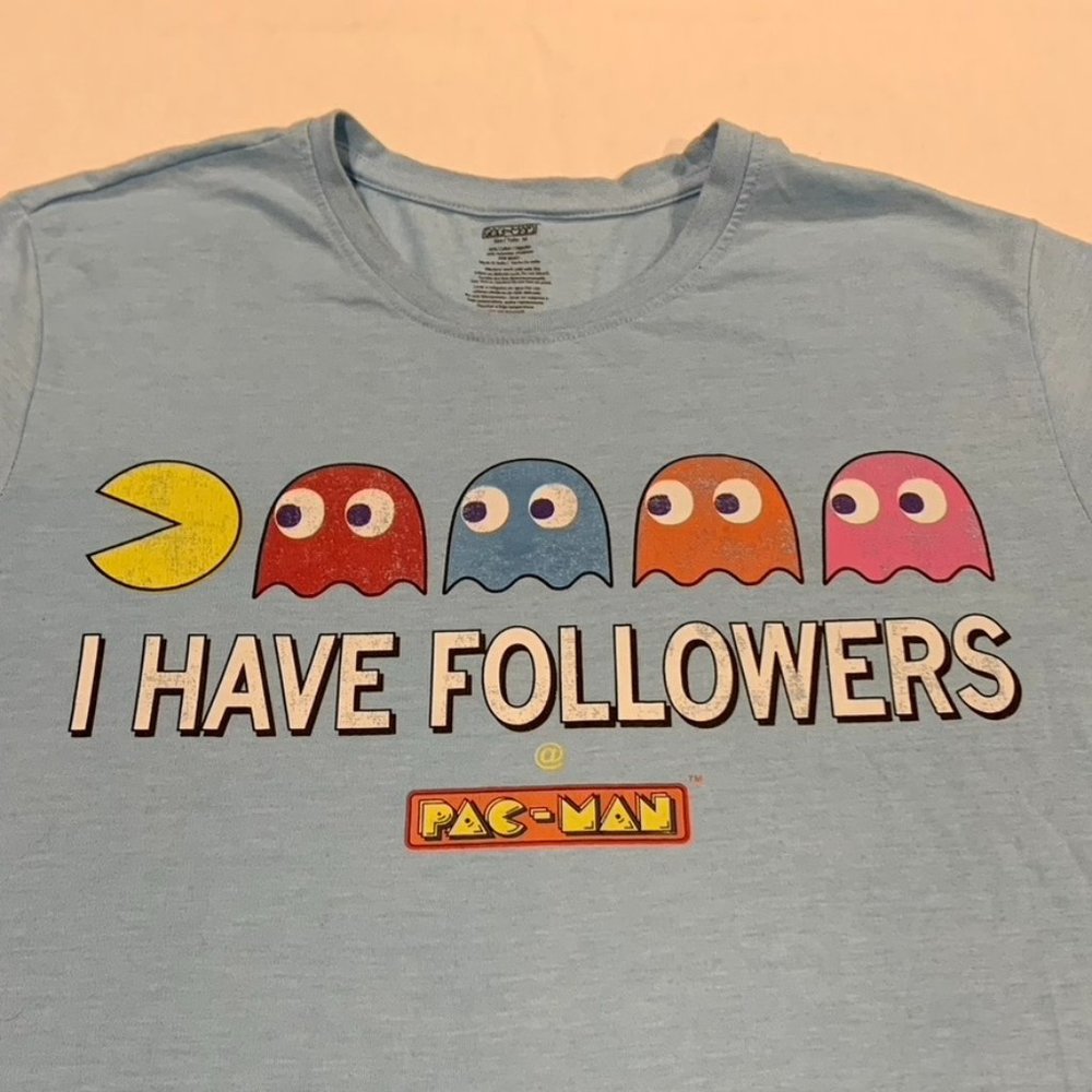 Blue PacMan T-Shirt "I Have Followers"'- ADULT MEDIUM